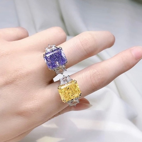 Amethyst Lab Created Diamond Ring - Purple Hybrid Diamond Ring - Picture 4 of 5